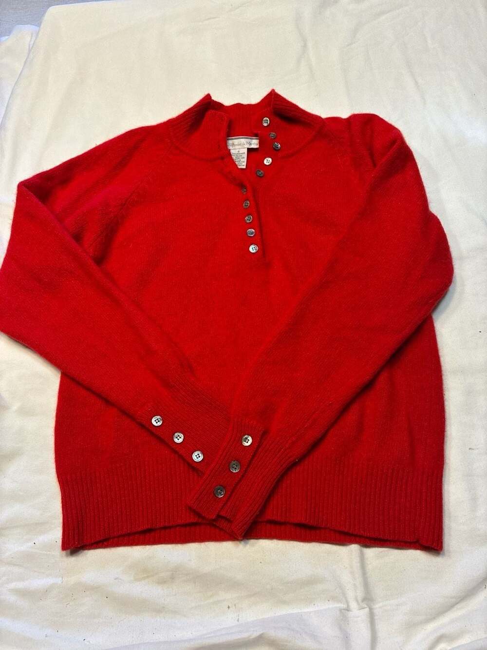 White Wheeler & Martha Vintage Red Angora Rabbit Hair Lambswool Blend Henley But